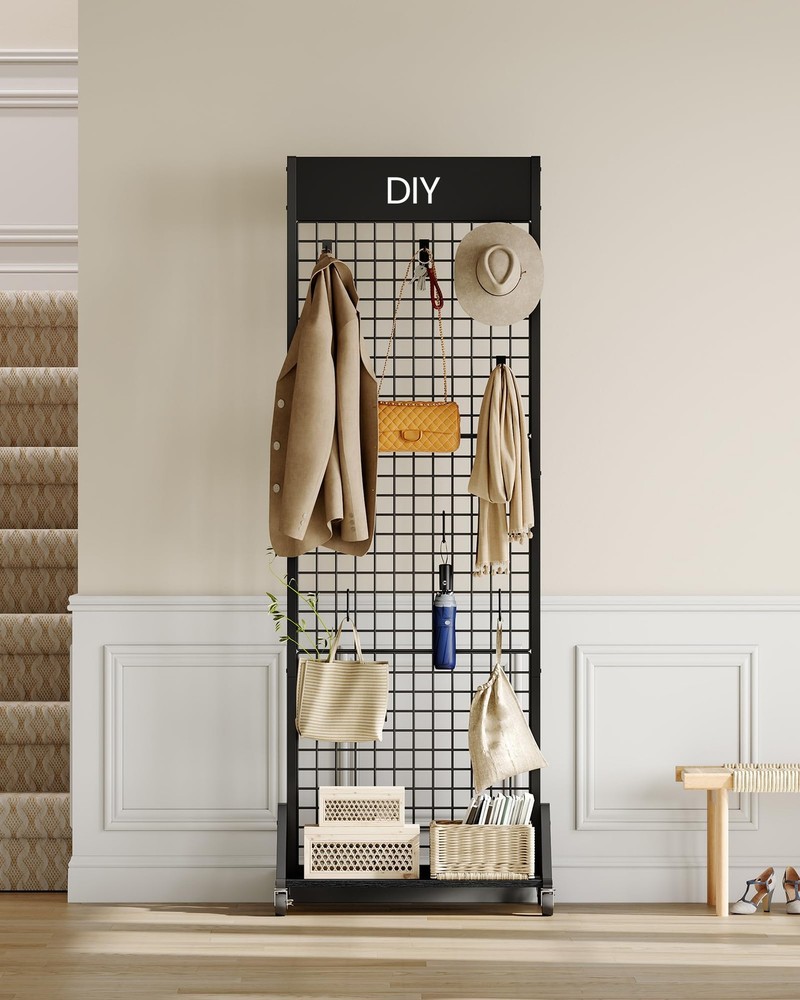 Grid Wall Panel, 2’ x 5.7’ Ft Floor Standing Gridwall Display Rack, Retail Di...