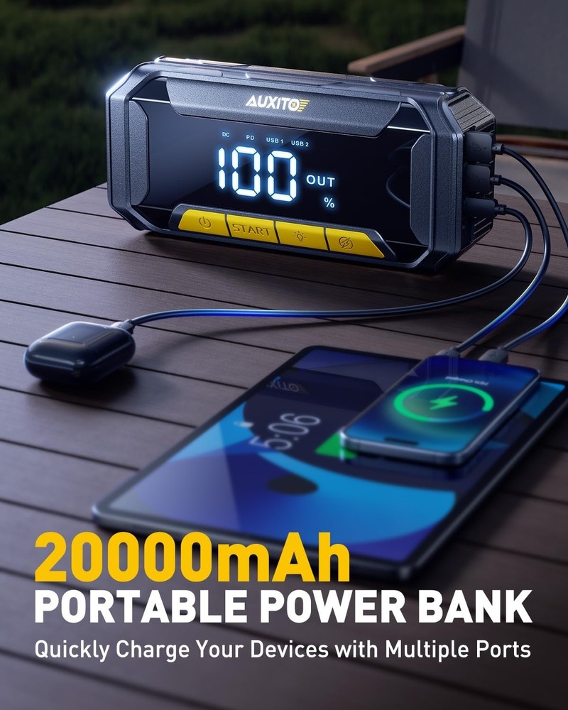 AUXITO 8000A Car Battery Jump Starter Boost Force Start Function Jump Box 60W