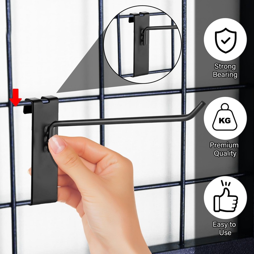 12 PCS 4-Inch Heavy Duty Black Gridwall Display Hooks for Grid Wall Panel