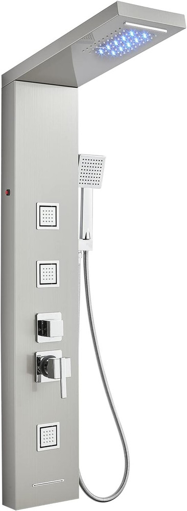 LED Shower Panel Tower with Rainfall, Massage Spray & Handheld Shower