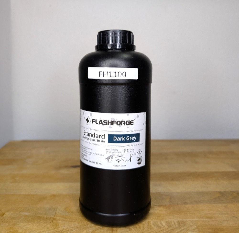Flashforge 3D Printer Resin 1000g Standard Photopolymer Dark Grey Liquid