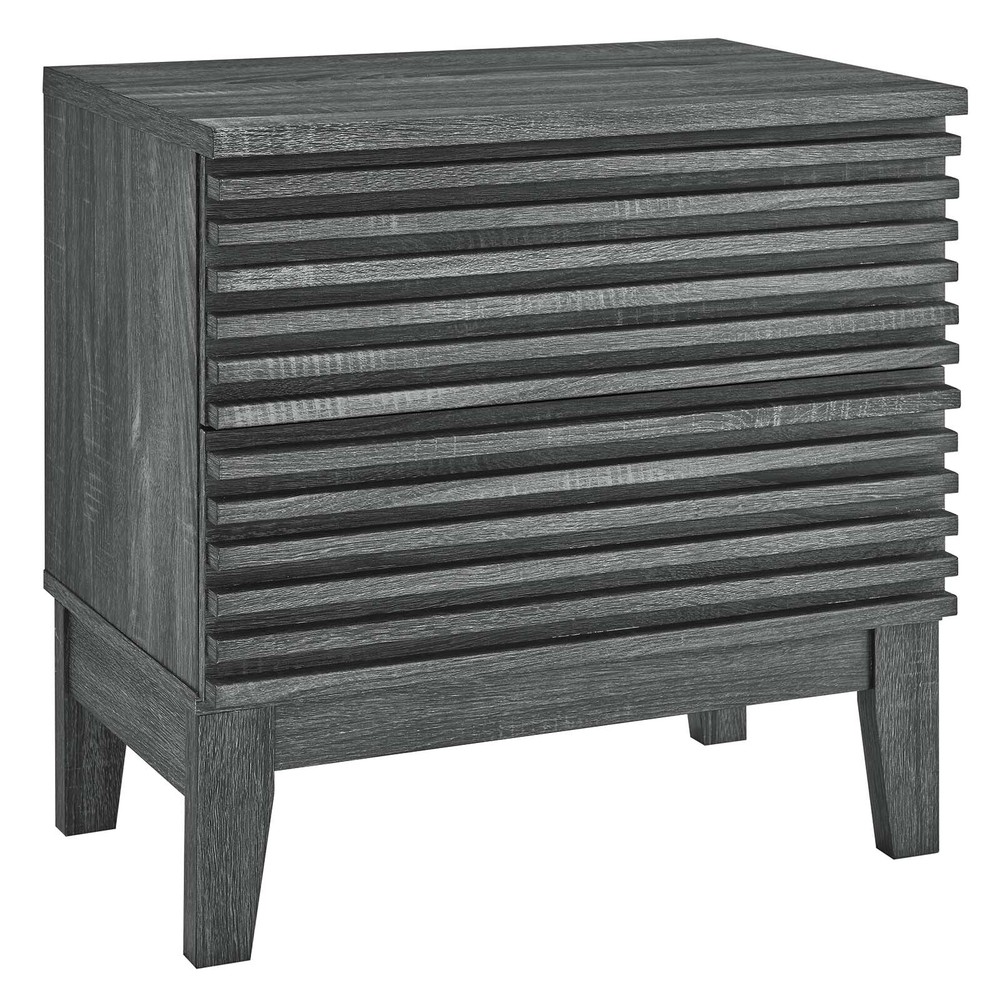 Modway Render Mid-Century Modern Two-Drawer Bedside End Table in Charcoal