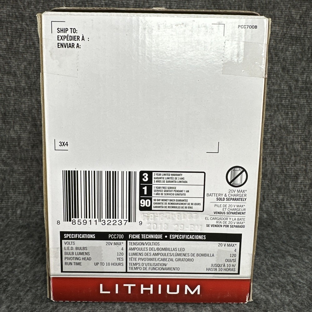 Porter Cable 20V Max Lithium Pivoting Flashlight (Tool Only) SEALED PCC700