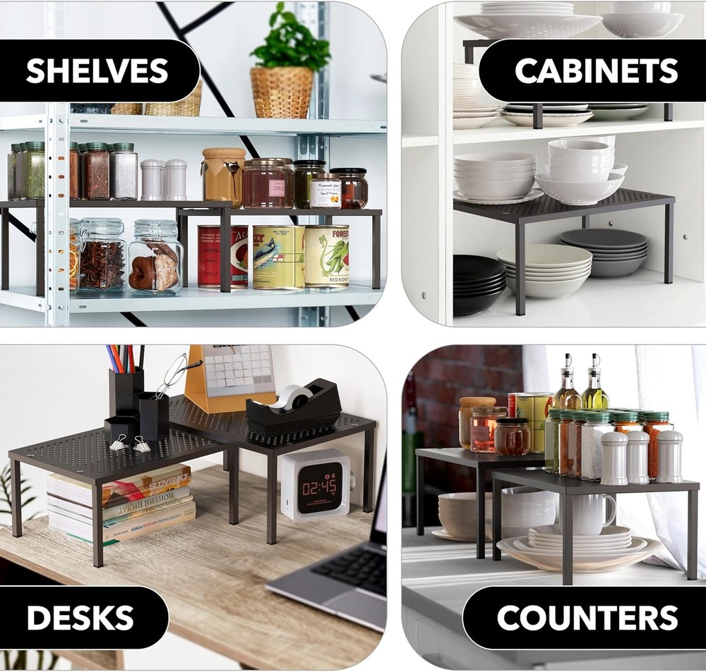 Expandable Stackable Cabinet & Counter Shelf Organizer W/ Steel Surface Bronze