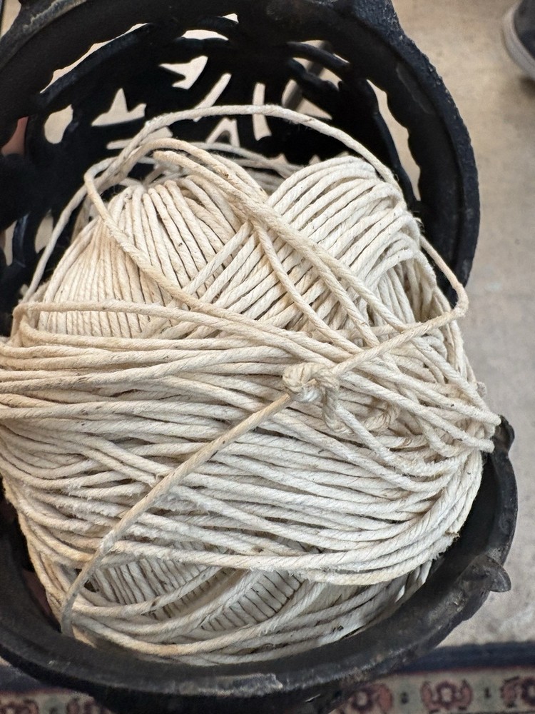 Vintage Black Solid Cast Iron String/Yarn Holder/Dispenser w/ Twine