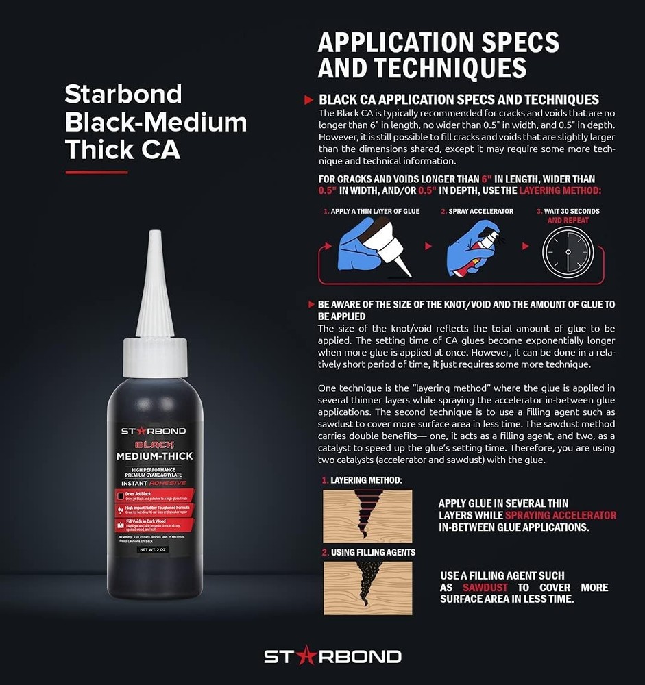 Impact-Resistant Black CA Glue Refill Kit 16oz