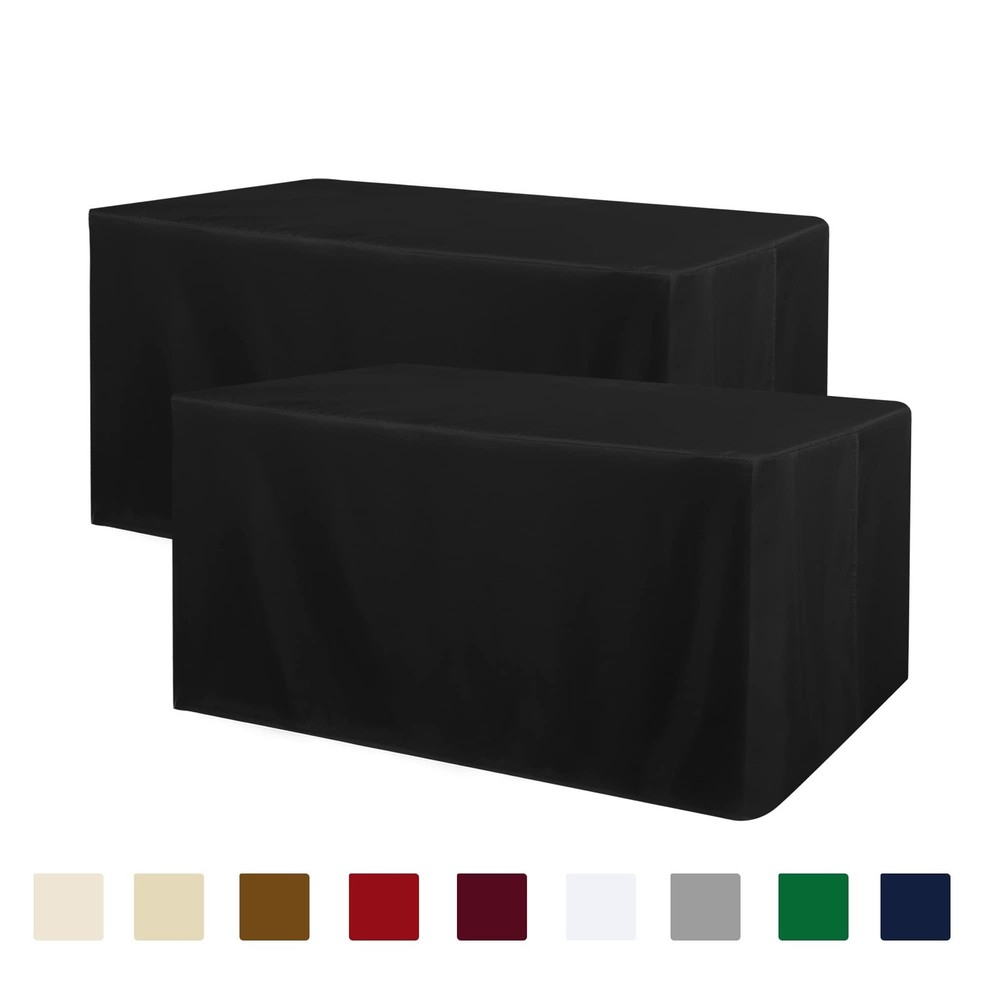 Obstal 2 Pack Black Tablecloth Fitted Table Clothes for 4 Foot Rectangle Tabl...