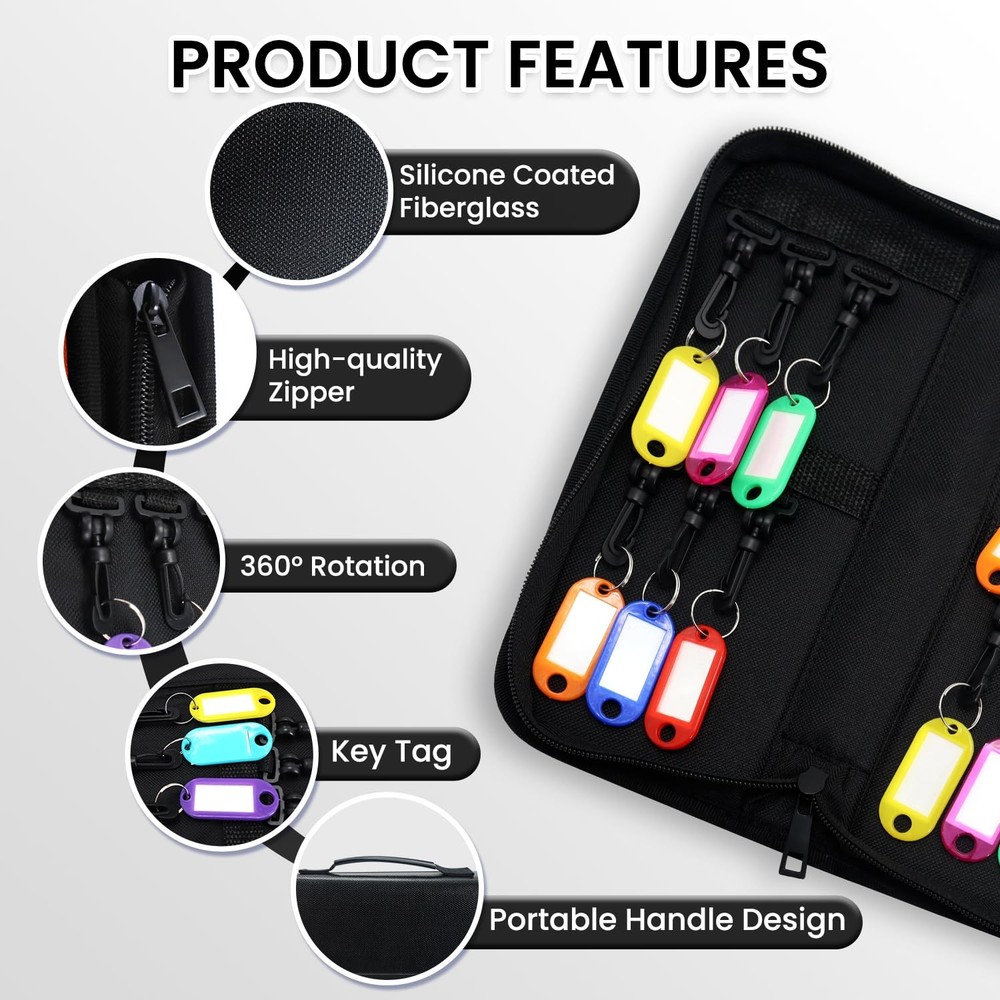 Zippered Key Case with Handle Key Organizer Waterproof 12 Key Hooks Tags