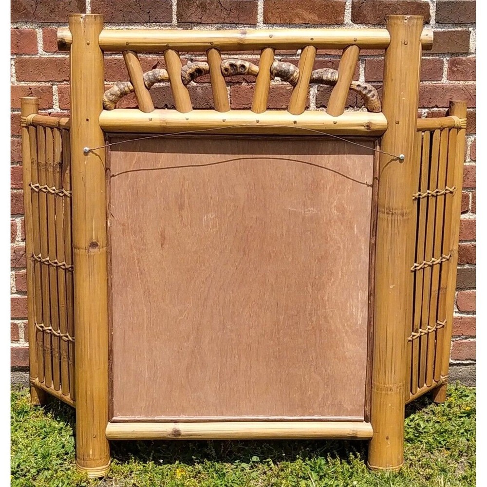 Solid Bamboo Wall or Vanity Mirror w/Folding Double Doors Tiki Island Unique