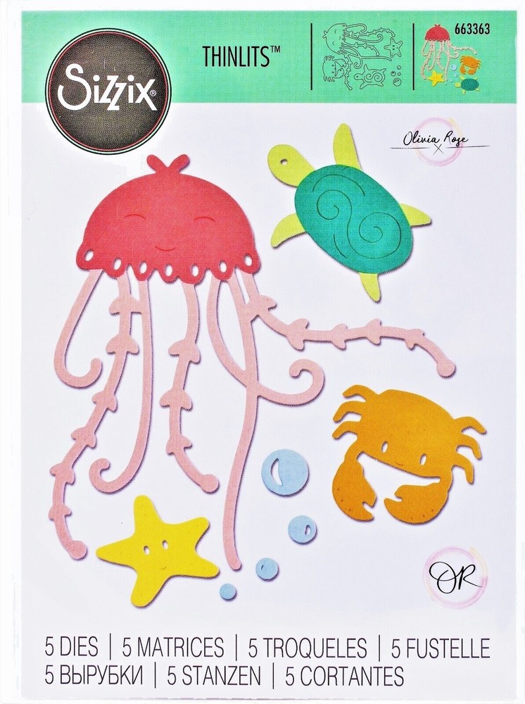 Under the Sea Sizzix Thinlits Thin Metal Die Set 663363 Jellyfish Crab Turtle