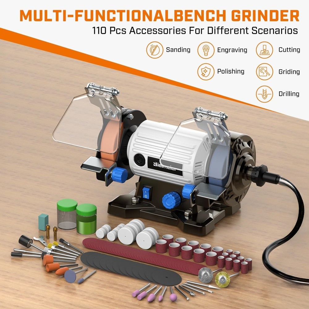 Bielmeier Bench Grinder 3", With 110Pcs Accessories, Bench Buffer Polisher With