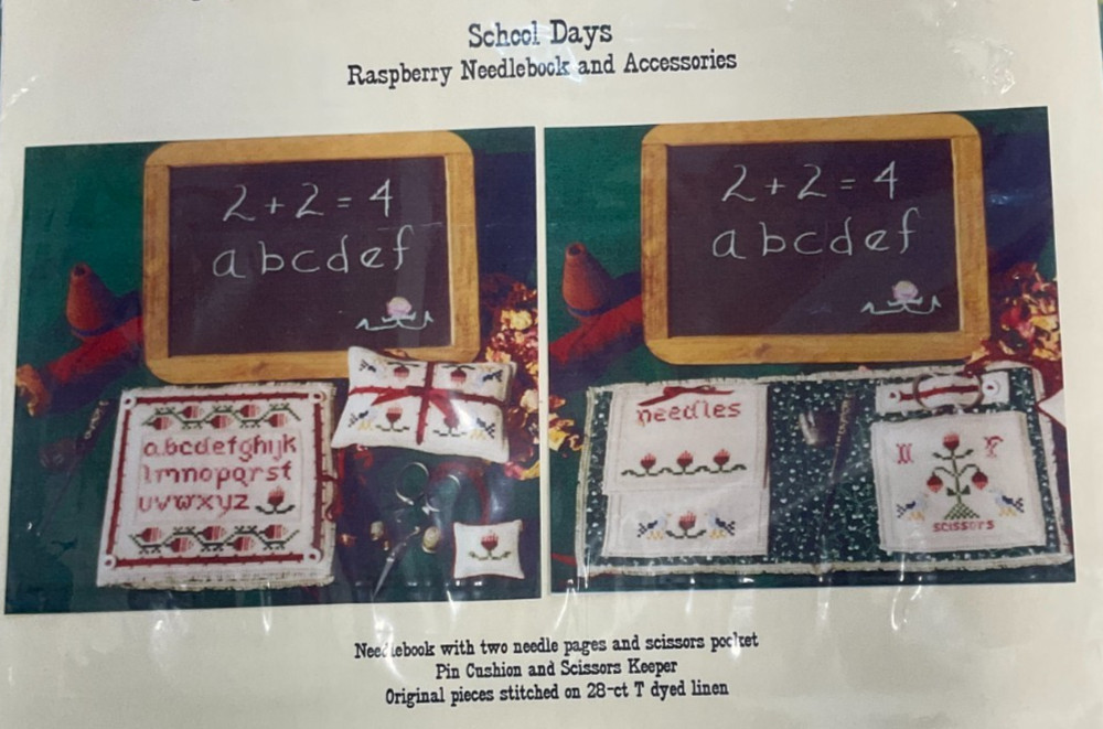 KEEPSAKE STITCHES-SCHOOL DAYS-RASPBERRY NEEDLEBOOK & ACCESSORIES CROSS STITCH