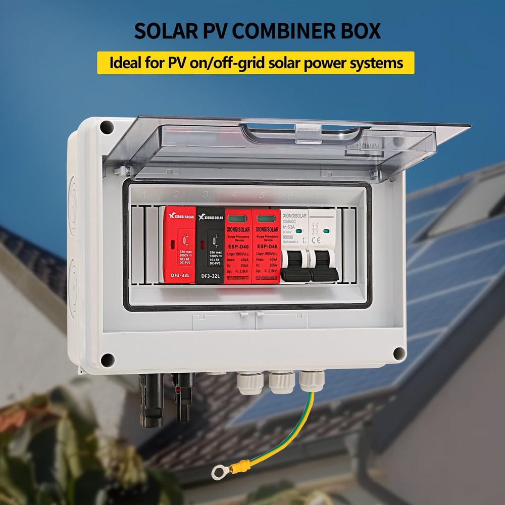 600V Solar DC PV Combiner Box for Solar Panel,1 String with Lightning Arreste...