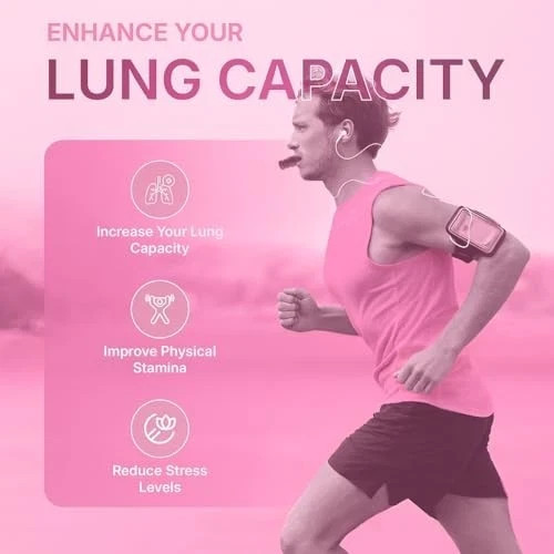 Portable Compact Lung Trainer Exercise Device with High Grade Silicone, Pink