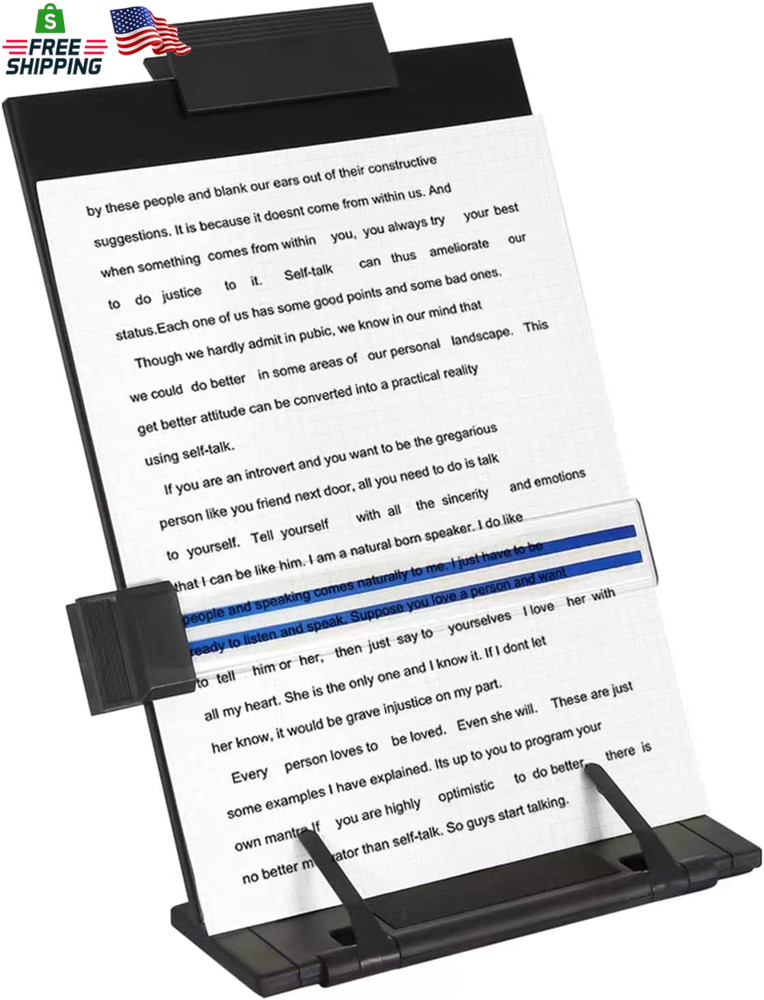 Desktop Document Holder Stand 7-Position Metal File Organizer with Clip & Guide