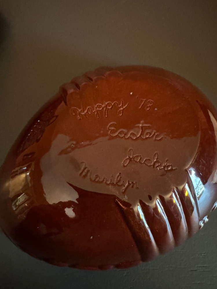 Vintage Easter Egg Shaped Candy Dish Ceramic Floral Ribbon Lid 1978