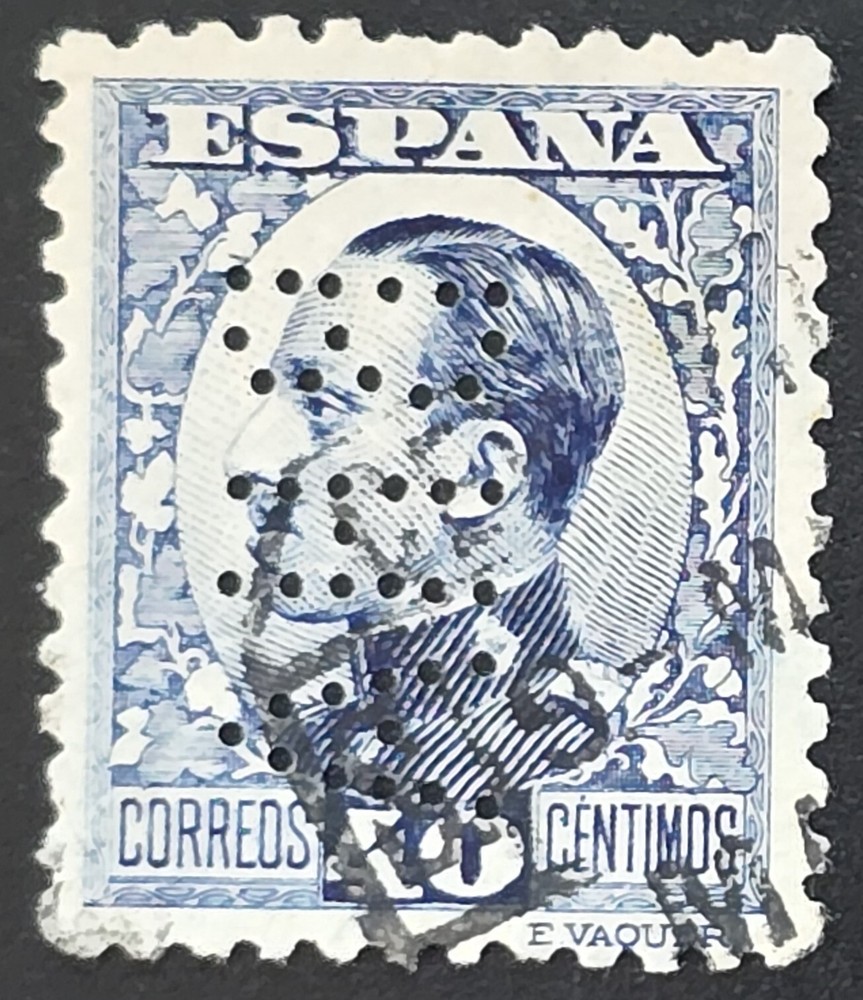 Spain - 1930 - Scott #413 40 centimo blue - "BHA" PERFIN - Stamp