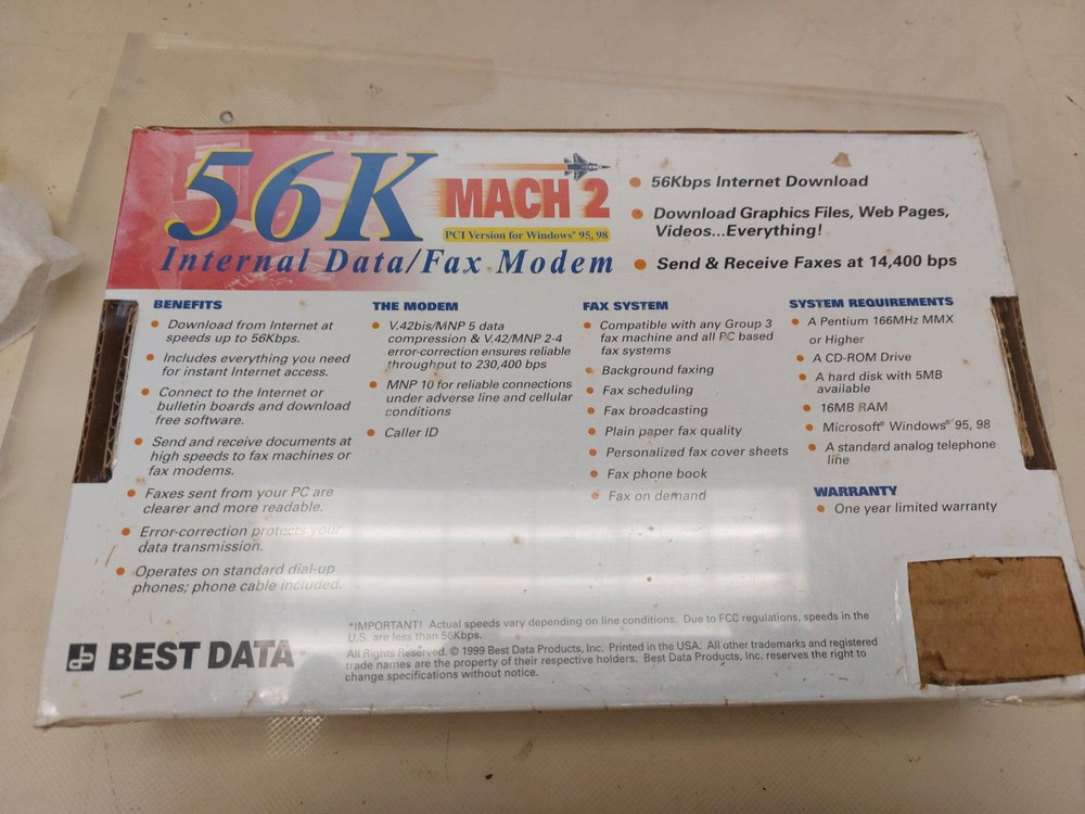 56K MACH 2 INTERNAL DATA/FAX MODEM PCI VERSION FOR WINDOWS 95, 98