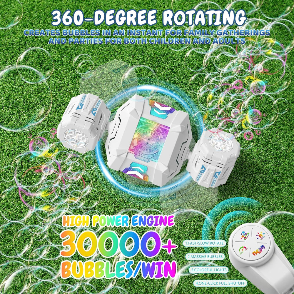 Bubble Machine, Rechargeable Dual-Nozzle Bubble Machine with Remote Control, ...