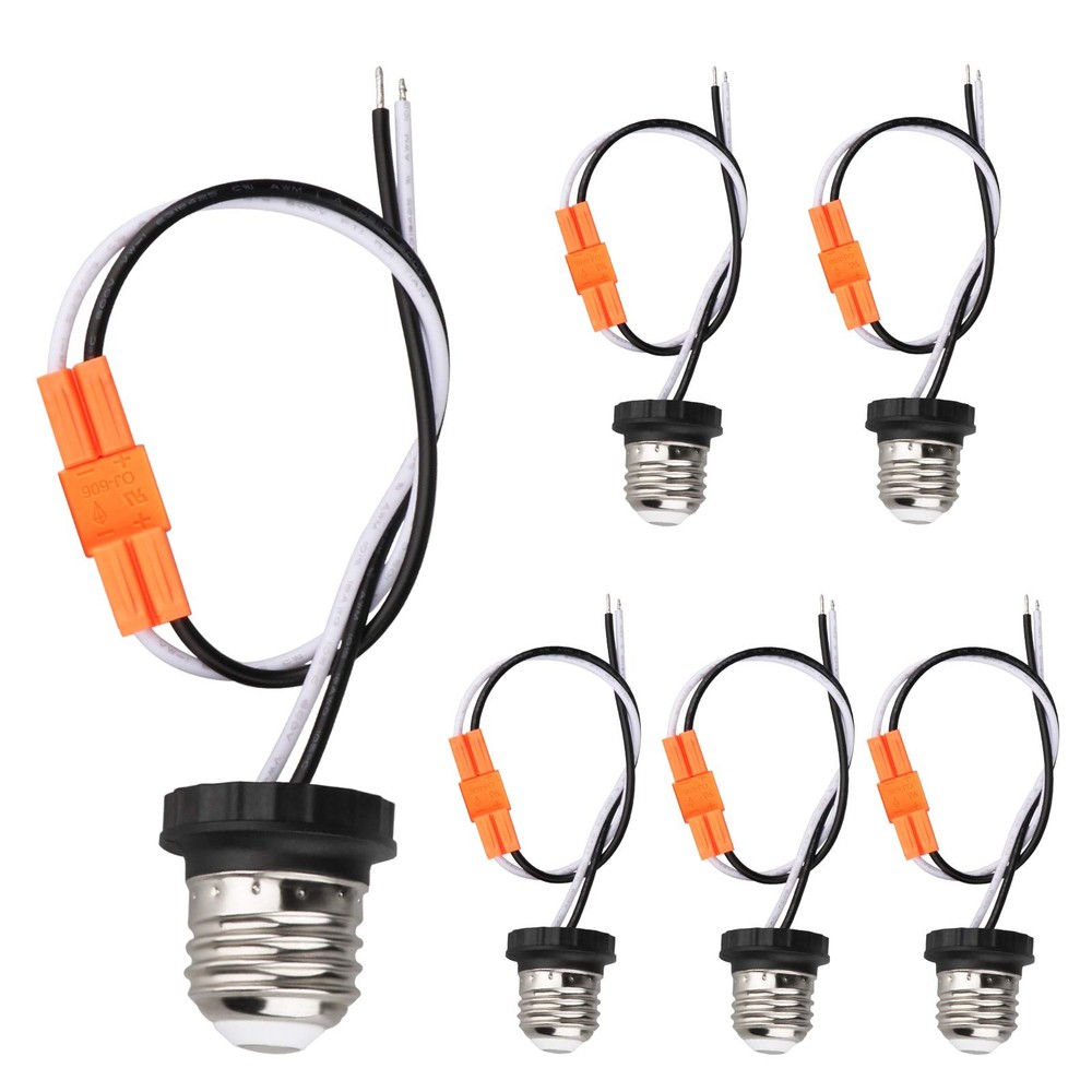E26 Socket Adapter, 6 Pack Light Bulb Pigtail, Screw in Male , Medium Base