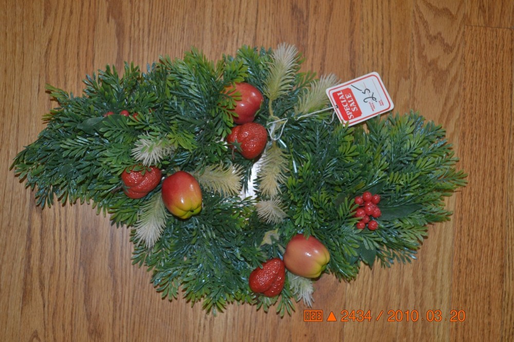 Vintage Christmas Artificial Plastic Fruit Candle Ring Retro Centerpiece 20"