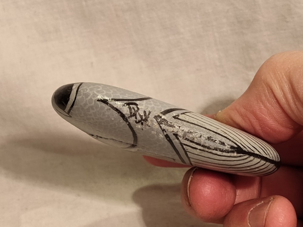 Hand Painted Stone Rock Gray Fish Signed