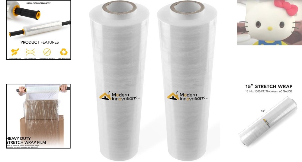 Weather-Resistant 15'' Stretch Wrap - 2 Rolls, 2000ft for All Your Moving Needs