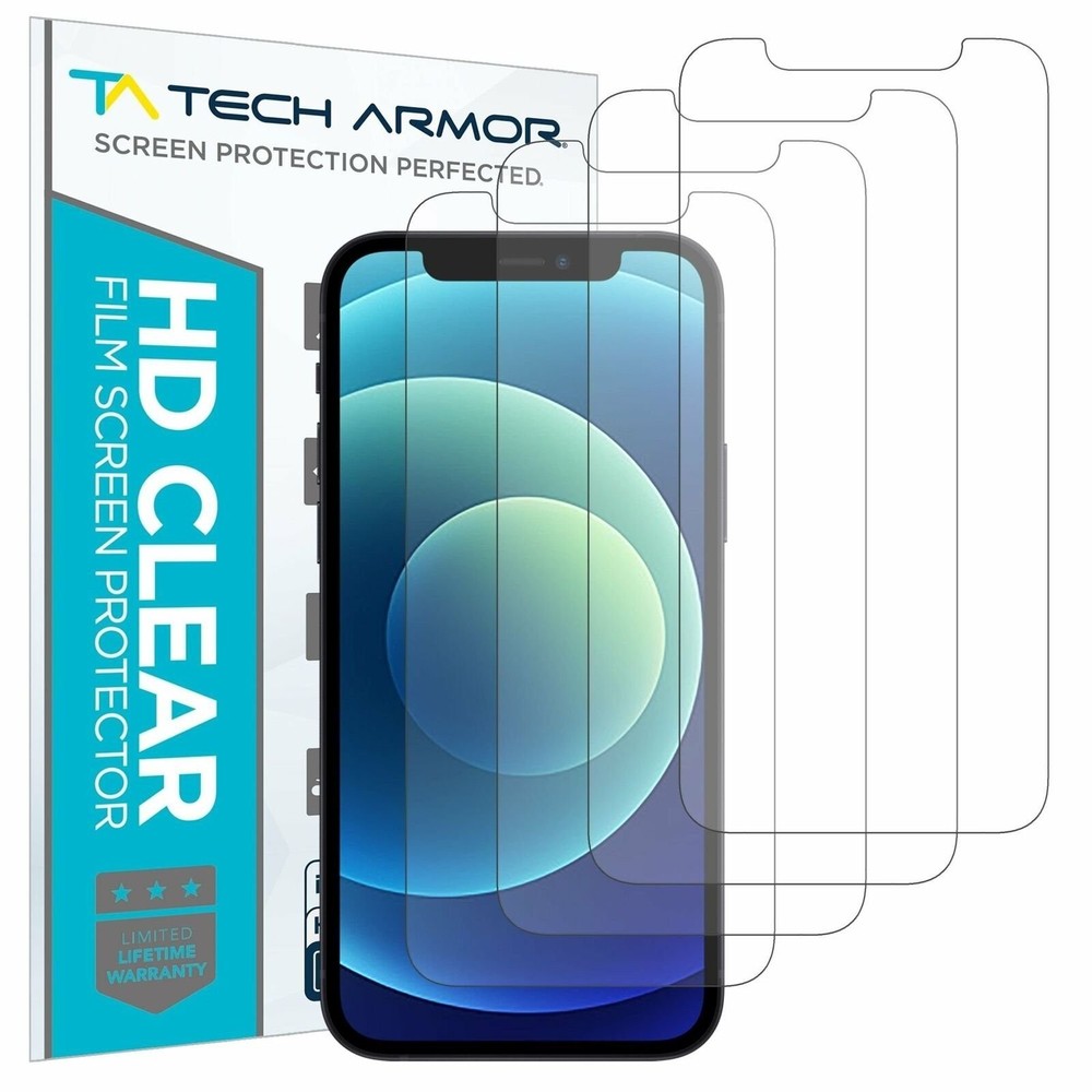 Tech Armor HD Clear Film Screen Protector for iPhone 12/12 Pro (6.1")  [4-Pack]