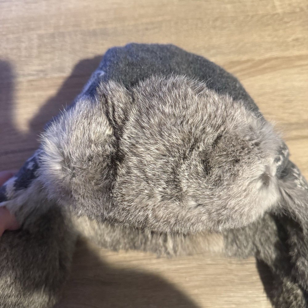 Gray Wool CrownCap Rabbit Fur Hat Aviator Trapper Nathaniel Cole