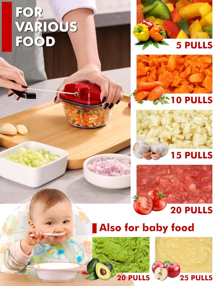 Manual Food Processor Pull String Vegetable Chopper Slicer Onion Garlic Meat