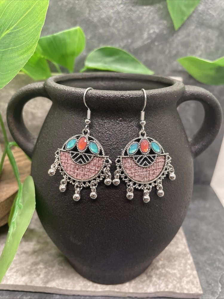 2” Silver-tone Boho Retro Earring Set Drop Dangle New Free Ship B6452