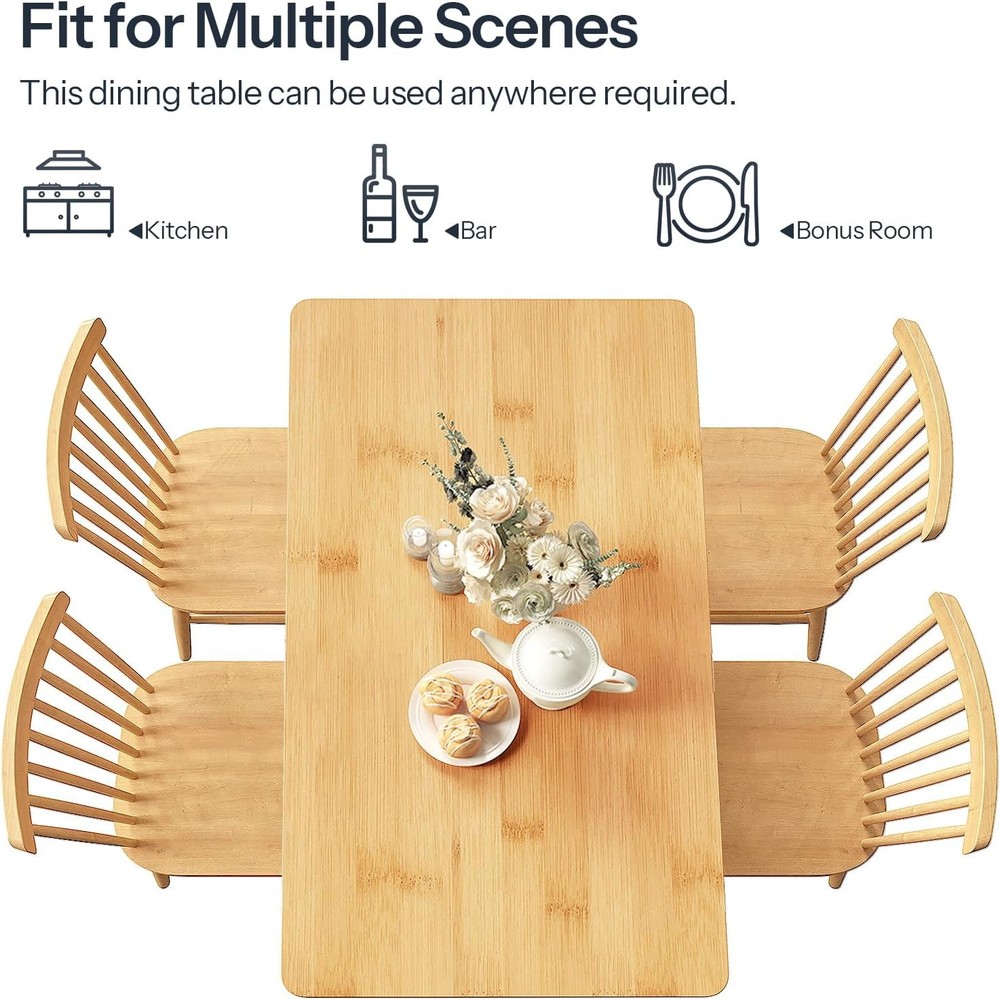 Dining Table Bamboo Dining Room Table 4-6 47.2" Rectangle Kitchen Table Office