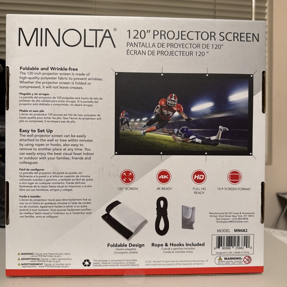Minolta 120” Projector Screen 4K Full HD Ready 16:9 Screen Format