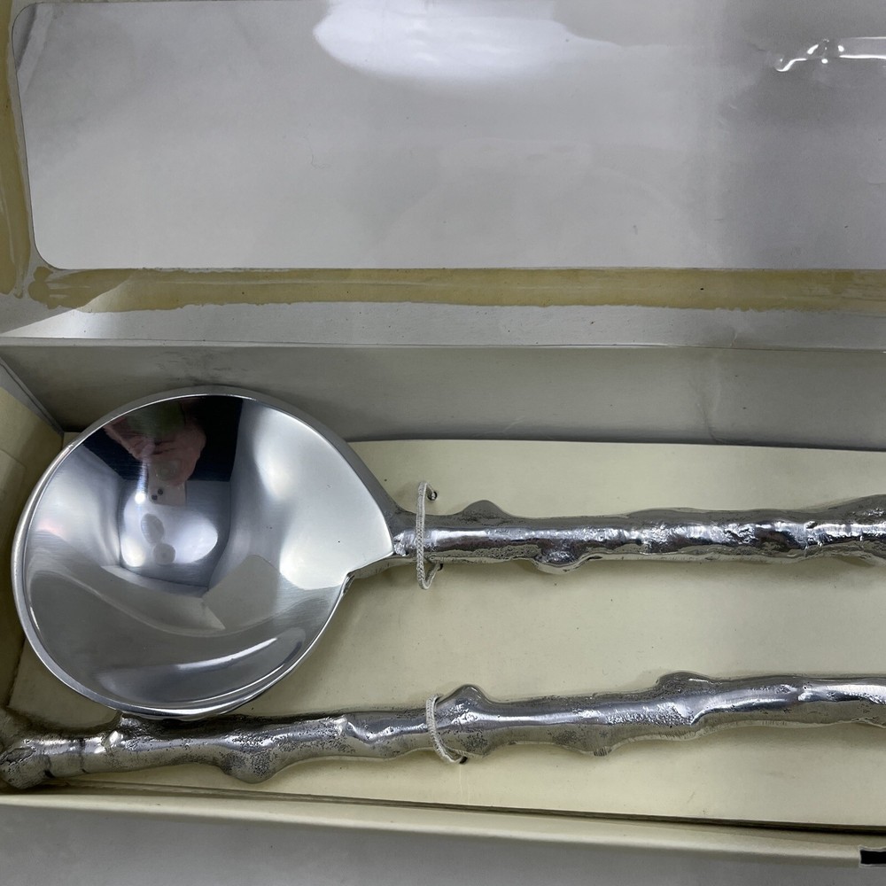 Pottery Barn Reef Servers Silver Tone 2 Piece Serving Set Fork Spoon New In Box