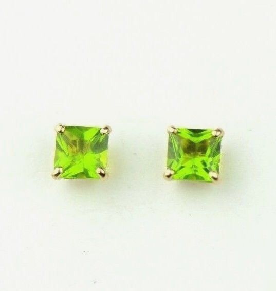 14k Yellow Gold Solid Square Princess Cut Birthstone 4MM CZ Stud Earrings