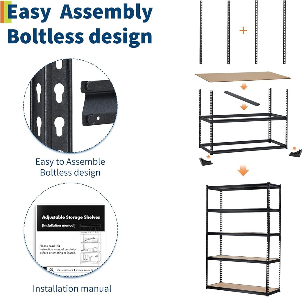 5-Tier Storage Shelving Unit Garage Storage Rack Adjustable 2500 LBS Load
