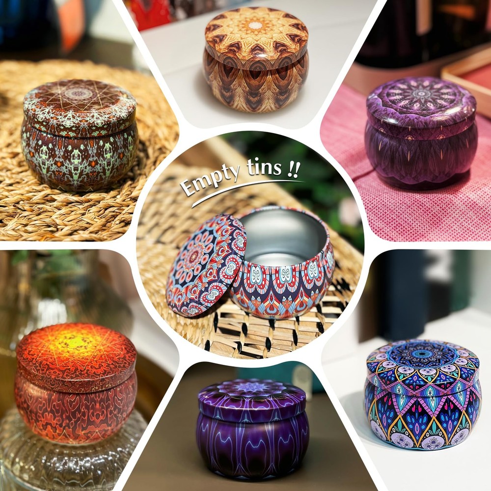 24 Empty Candle Tins 4.5 oz with Lids - Simple Candle-Making Kit, Includes Wi...