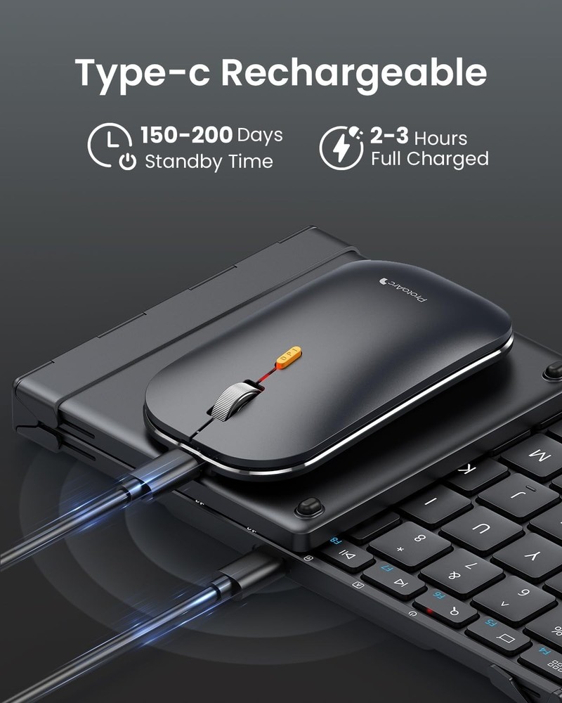 ProtoArc Foldable Keyboard and Mouse, XKM01 Folding Wireless Keyboard Mouse Comb