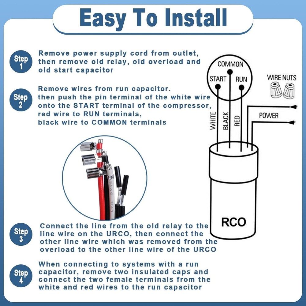 Durable Compressor Hard Start Kit for 1/4-1/3 HP Refrigerators & Freezers