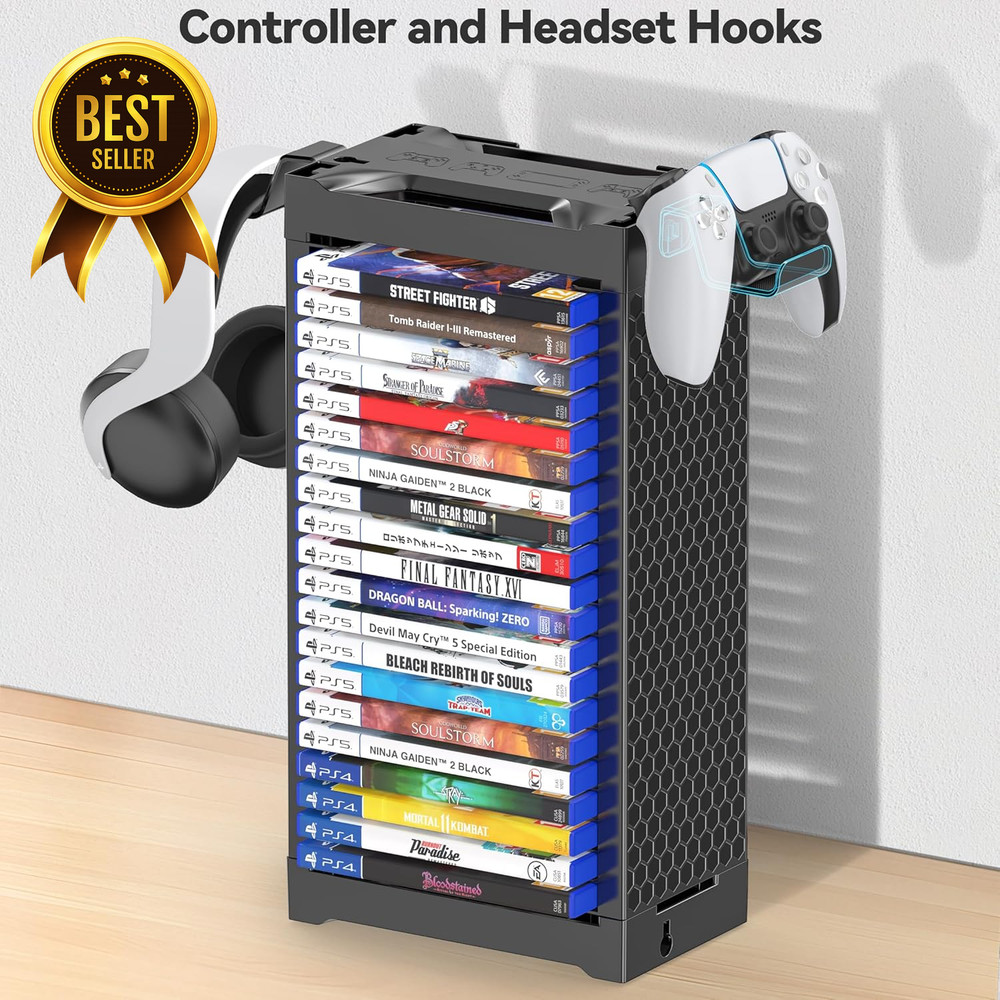Video Game Storage Tower Rack PS5 PS4 Xbox Switch Game Stand Controller Holder