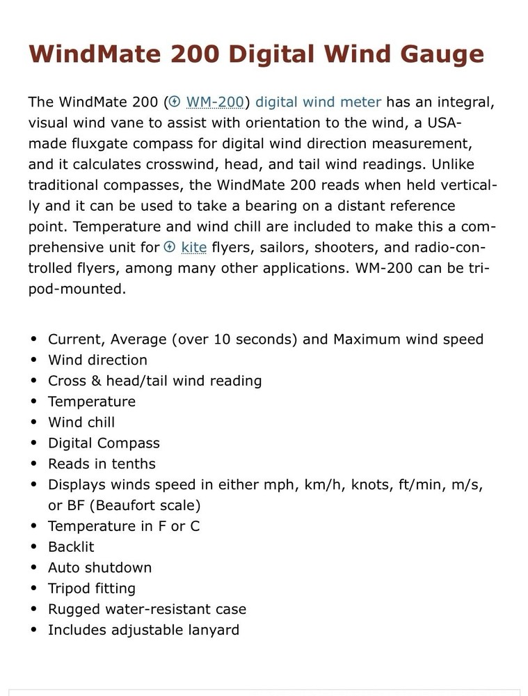 Speedtech Weatherhawk WM-200 WindMate Anemometer w/ Wind Direction