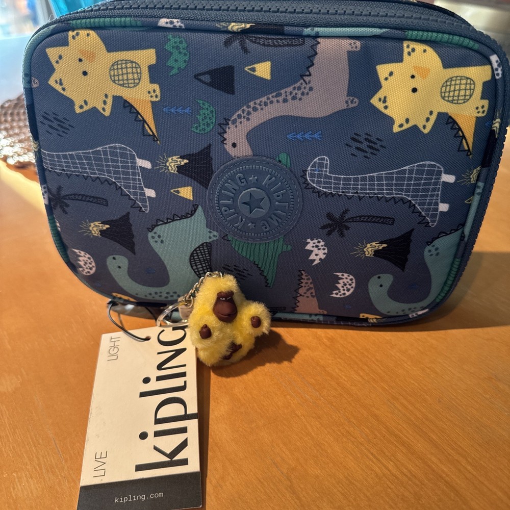 Kipling 100 Pens Case Pencil Accessory Polyester AC7252 Dino Villa Multi NWT $54