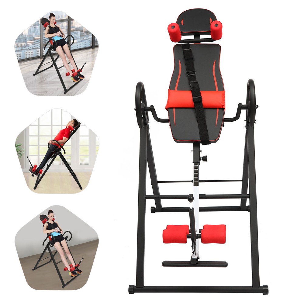 Heavy Duty Foldable Inversion Table Back Pain Relief Stretcher Machine 330LBS
