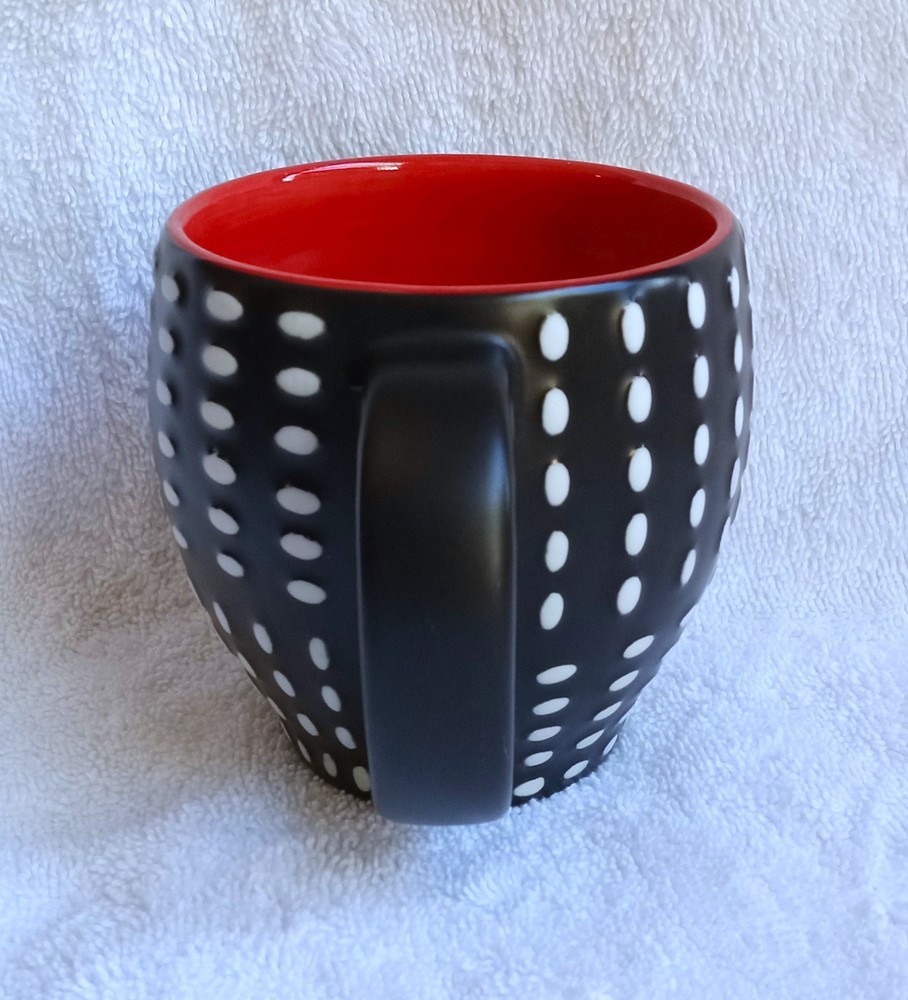 Starbucks Black White Dotted Mug Red Inside 2008 Bone China