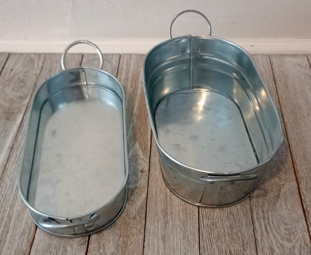 2 pc. Small Silver Steel Galvanized Tins