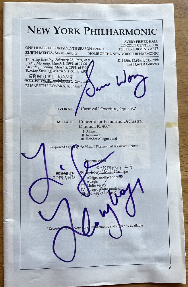 Pianist Elisabeth Leonskaja Autograph Program  N.Y. Philharmonic