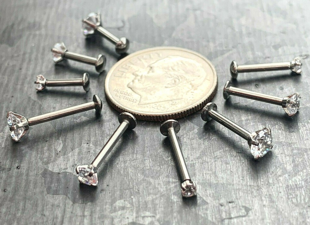 1pc Push In CZ Gem 16g Labret Threadless Stud Lip Ring Helix Ear Cartilage