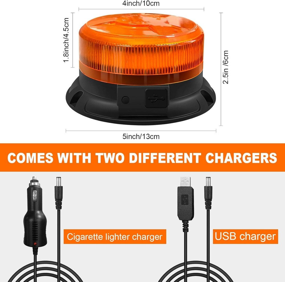 AnTom Magnetic Wireless Strobe Light, Waterproof Rechargeable LED Amber