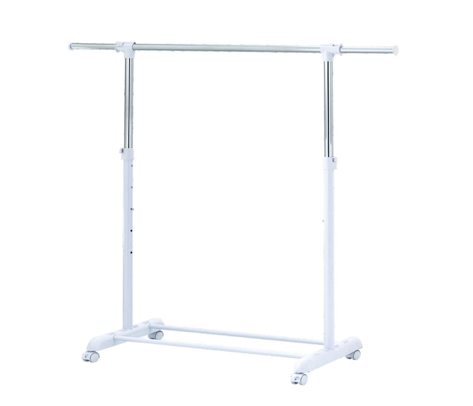 Mainstays Adjustable Rolling Garment Rack w/ Wheels Chrome White Heavy Duty