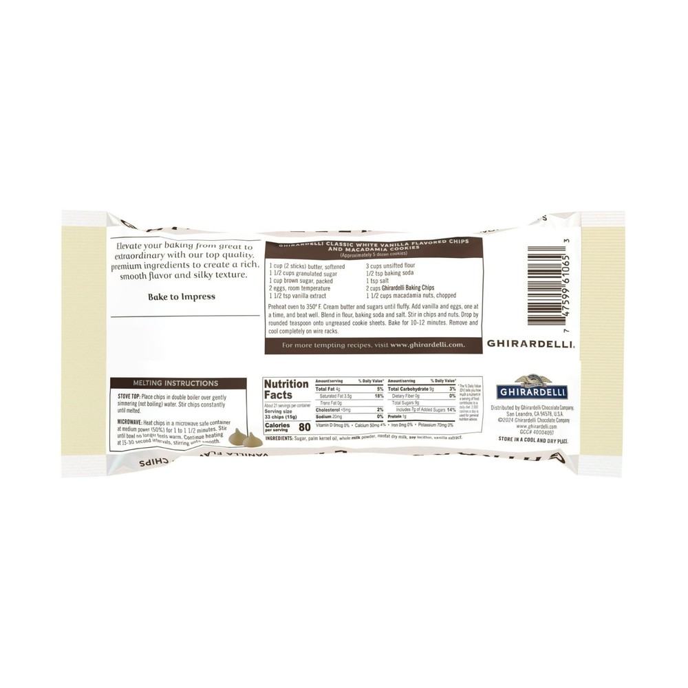 Ghirardelli White Vanilla Baking Chips 11oz x12 Bulk Premium Baking Chocolate
